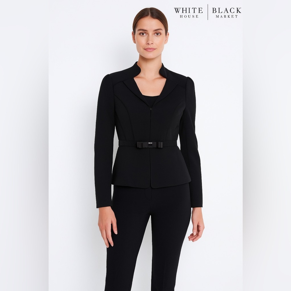 🆑WHBM Women’s Peplum Waist w/Bow Belt Detail Blazer Jacket & Legacy Pants (SET) - Picture 8 of 15